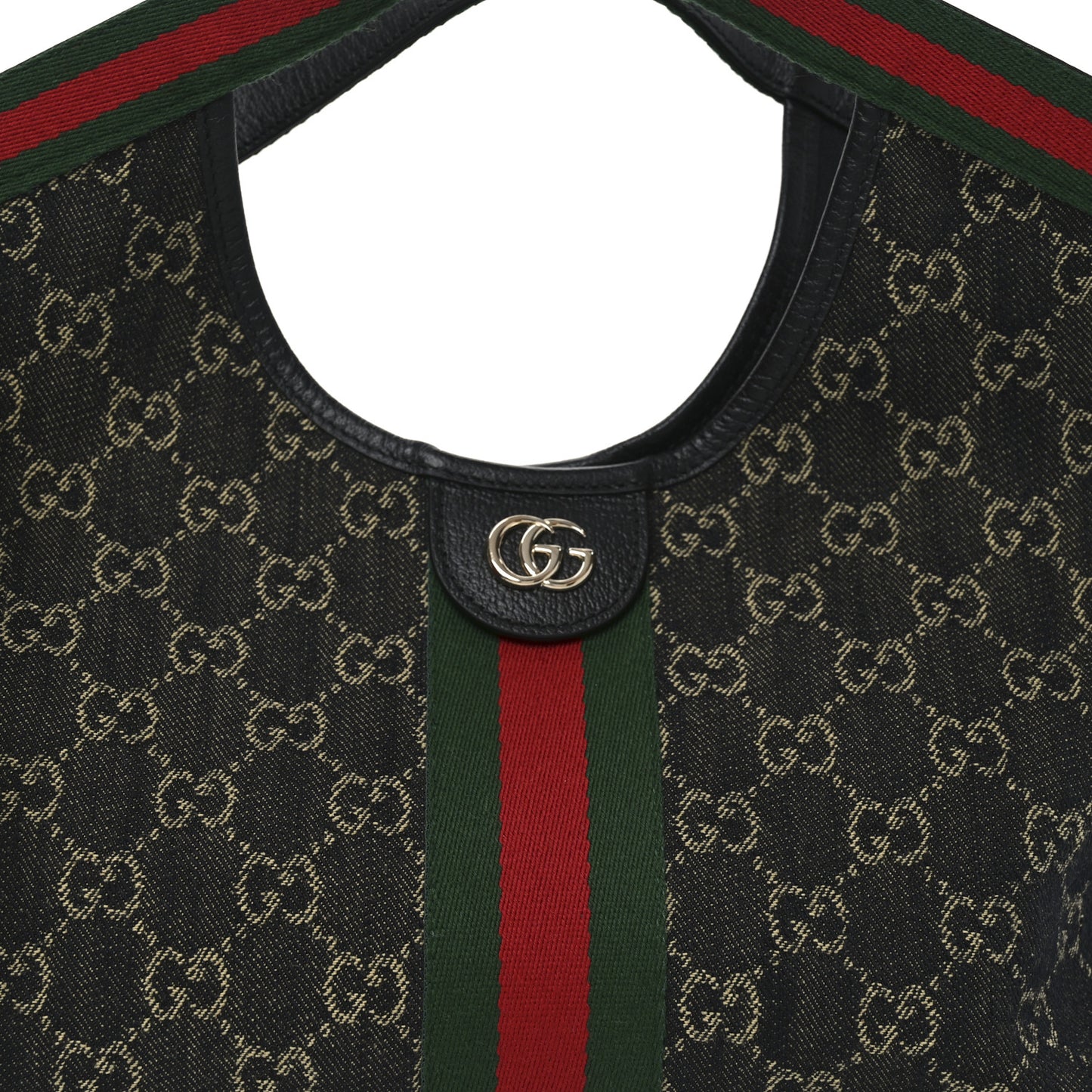 Denim GG Monogram Web Small Giglio Tote Black Ivory
