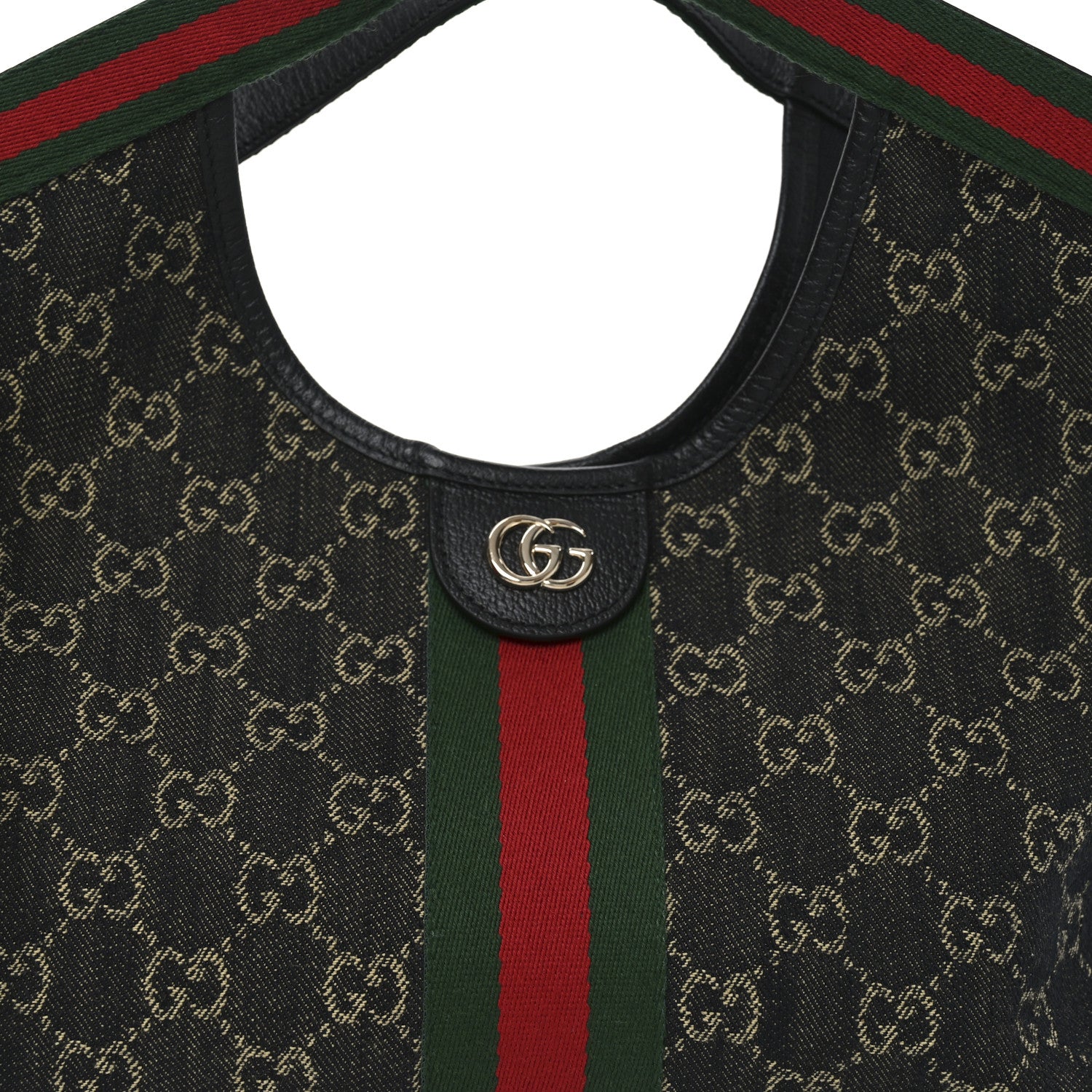Gucci Denim GG Monogram Web Small Giglio Tote Black Ivory 8 of 10