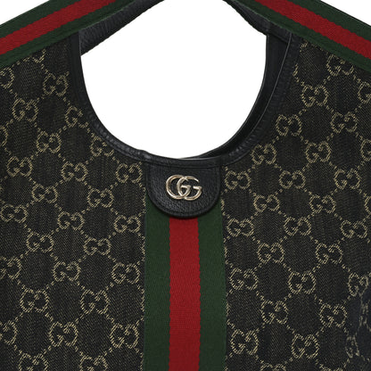 Gucci Denim GG Monogram Web Small Giglio Tote Black Ivory 8 of 10