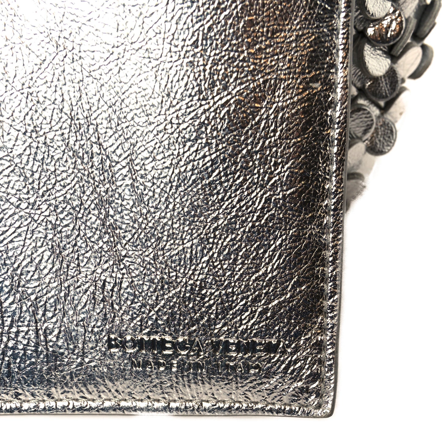 Laminated Nappa Intreccio Paillettes Small Cabat Bucket Silver