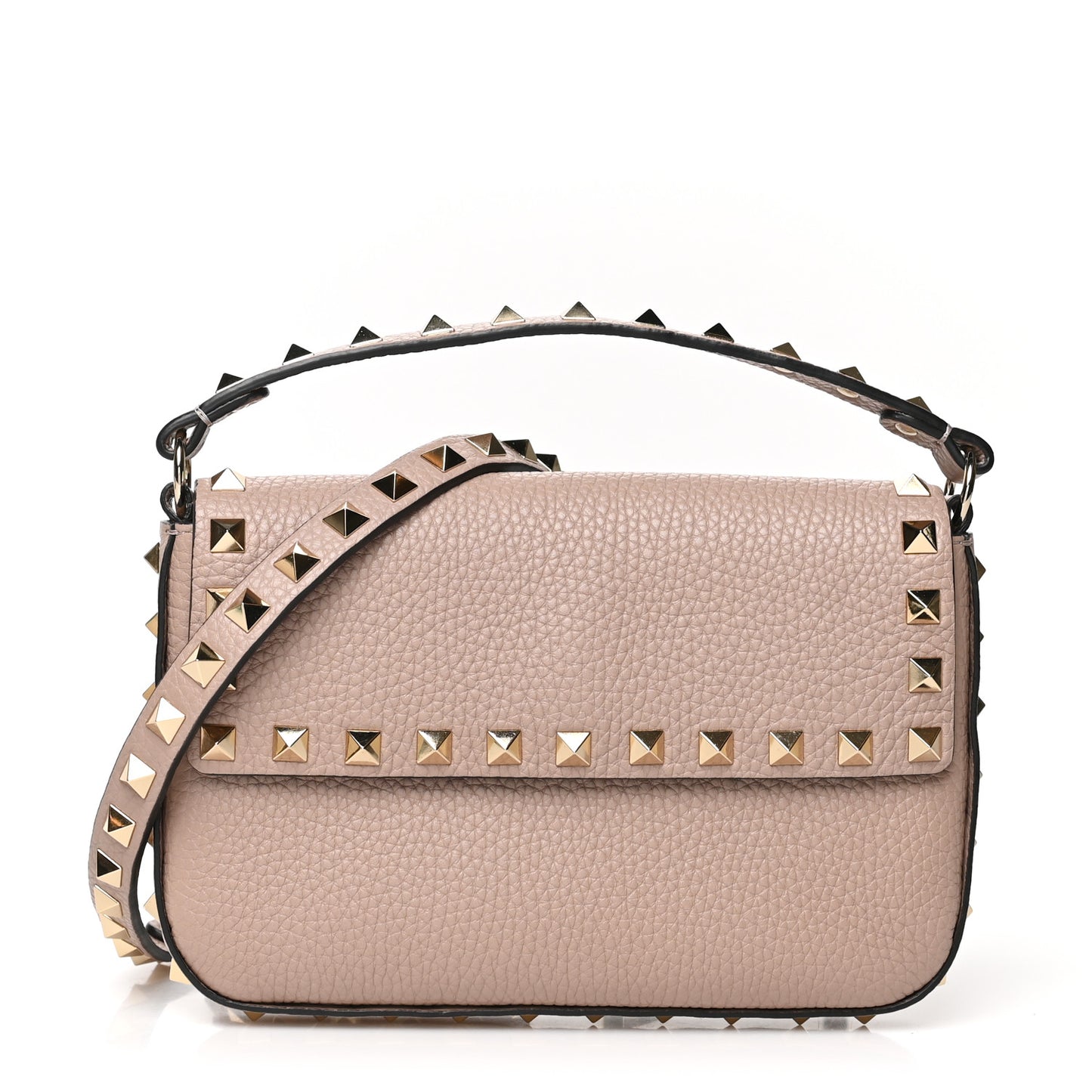 Grainy Calfskin Rockstud Crossbody Pouch Poudre