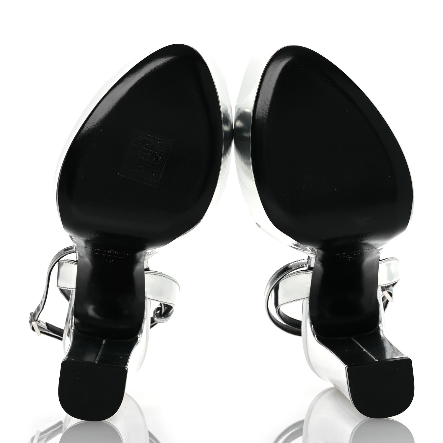 Saint Laurent Metallic Patent Sexy 95 Tanouk Platform Sandals 37 Argento 7 of 13