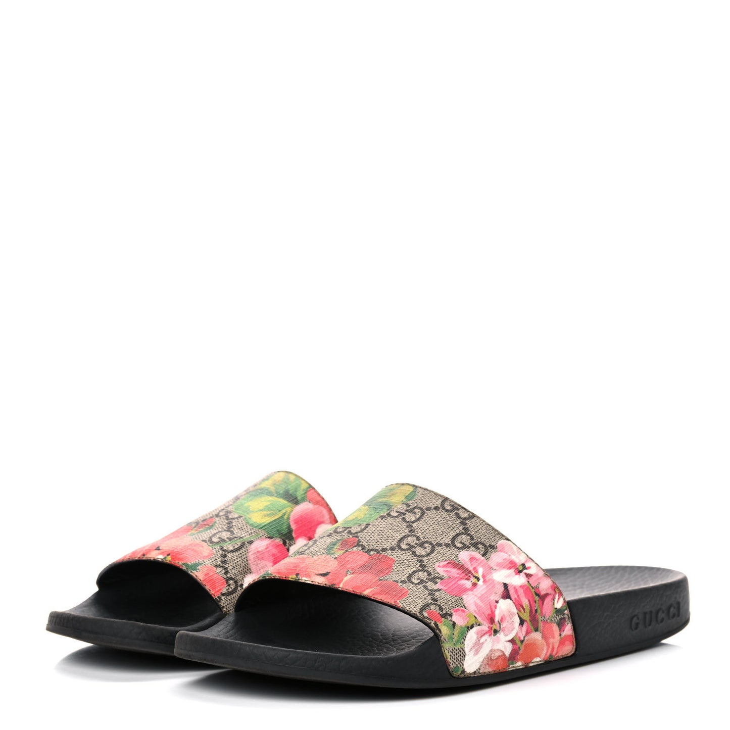 GG Supreme Monogram Blooms Slide Sandals 37 Beige Multicolor