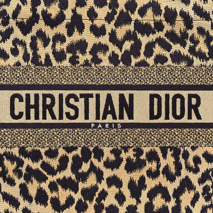 Christian Dior Canvas Mizza Embroidered Medium Leopard Book Tote Beige 8 of 14