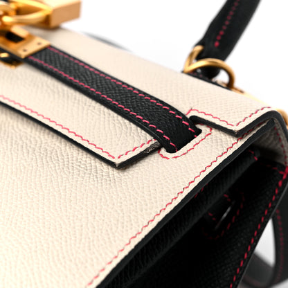 Hermes Epsom Bi-Color Horseshoe Kelly Sellier 25 Craie Black Rose Azalea 18 of 20