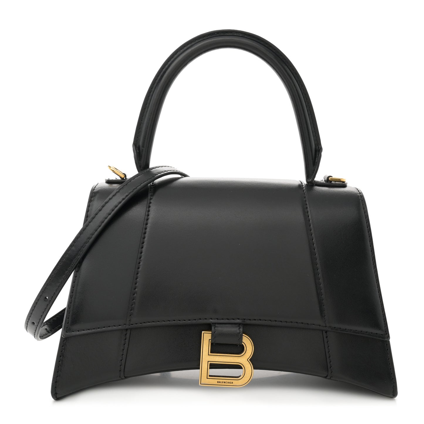 Shiny Box Calfskin Small Hourglass Top Handle Bag Black