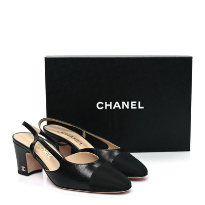Chanel Goatskin Grosgrain Cap Toe CC Slingback Sandals 38 Black 9 of 9