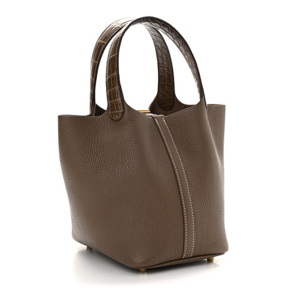 Hermes Taurillon Clemence Matte Alligator Picotin Lock Touch 18 PM Etoupe 3 of 13