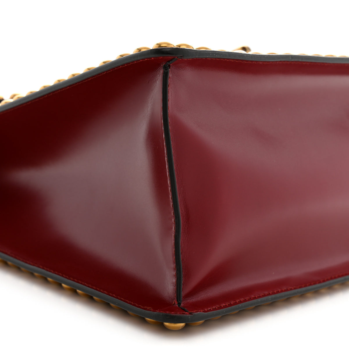 Gucci Glossy Calfskin Snakeskin Studded Fox Broche Bamboo Top Handle Bag Red 9 of 10