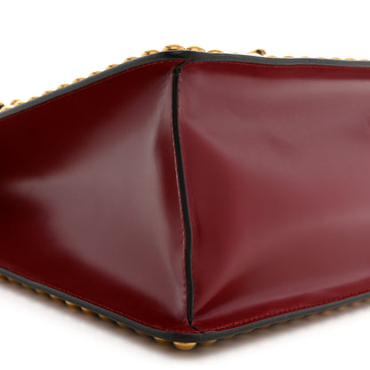 Gucci Glossy Calfskin Snakeskin Studded Fox Broche Bamboo Top Handle Bag Red 9 of 10