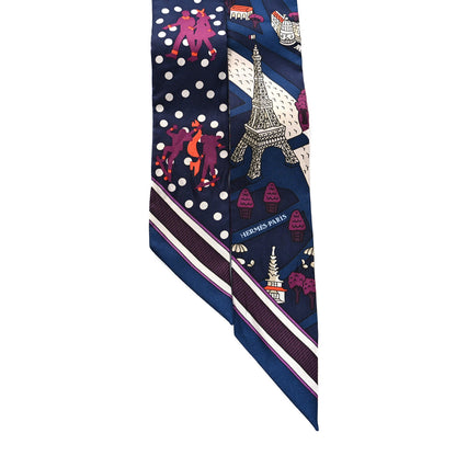 Hermes Silk Les Nouveaux Amoureux de Paris Twilly Marine Violet White 2 of 4