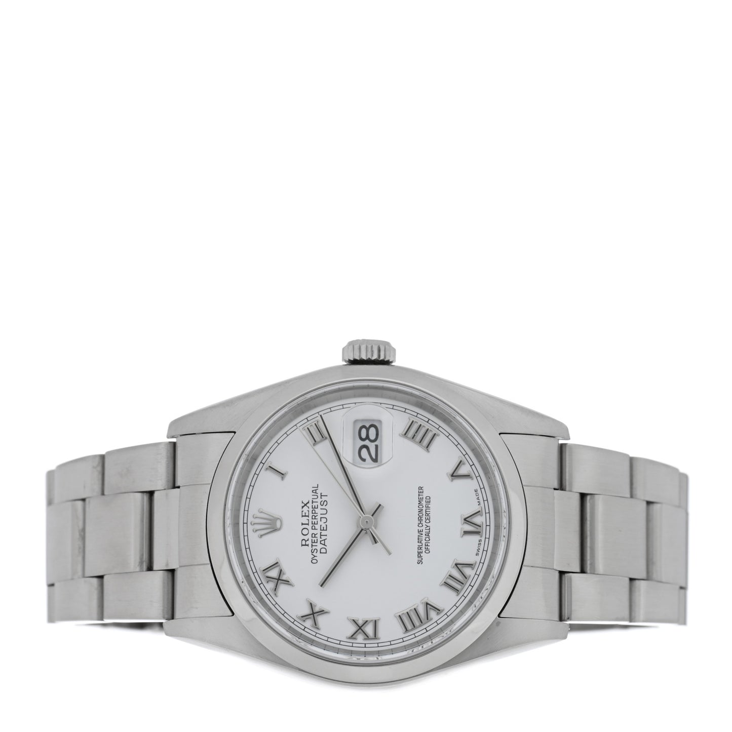 Stainless Steel 36mm Oyster Perpetual Datejust Watch White Roman 16200