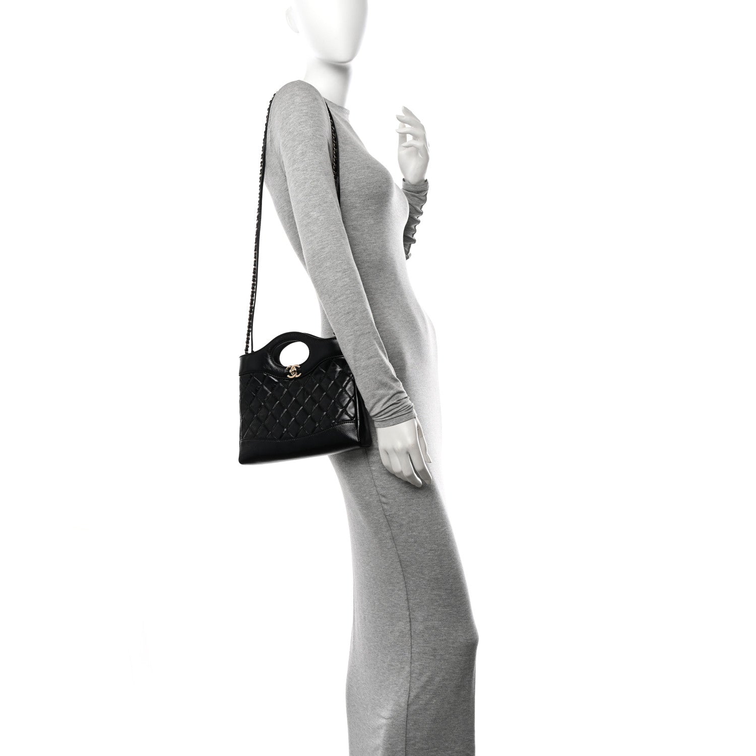 Chanel Shiny Crumpled Calfskin Quilted Mini 31 Shopping Bag Black 3 of 10