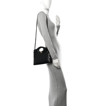 Chanel Shiny Crumpled Calfskin Quilted Mini 31 Shopping Bag Black 3 of 10
