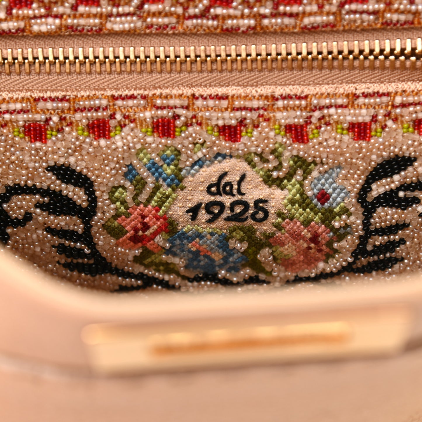 Calfskin Romano Selleria Embroidered Large Peekaboo Iconic Satchel Beige