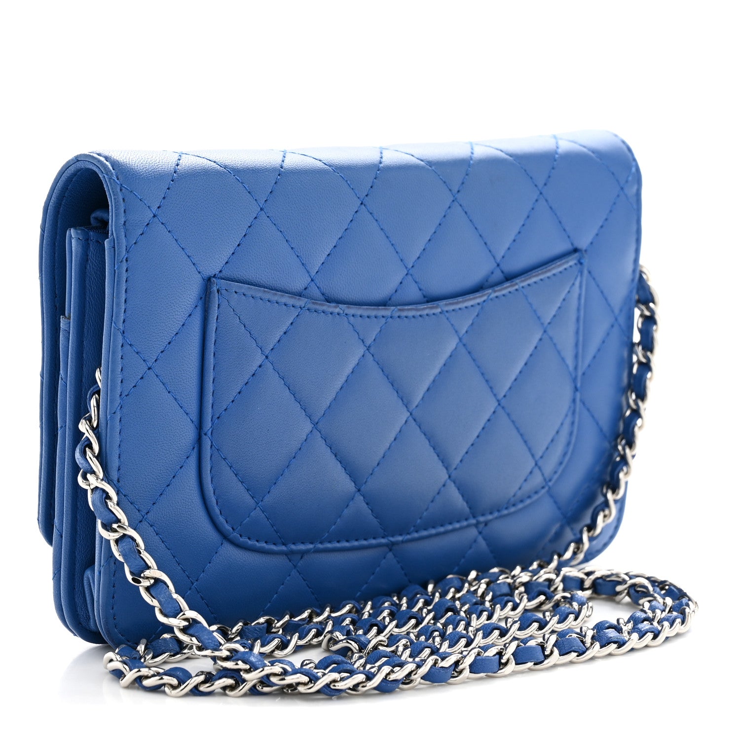 Chanel Lambskin Quilted Wallet On Chain WOC Blue 3 of 11