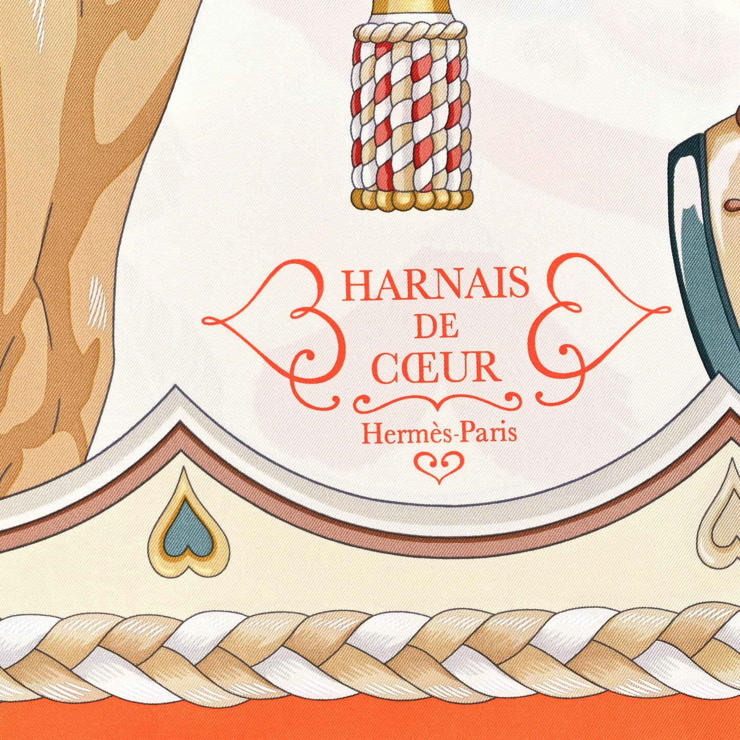 Silk Harnais De Cour Scarf 90 Orange White Beige