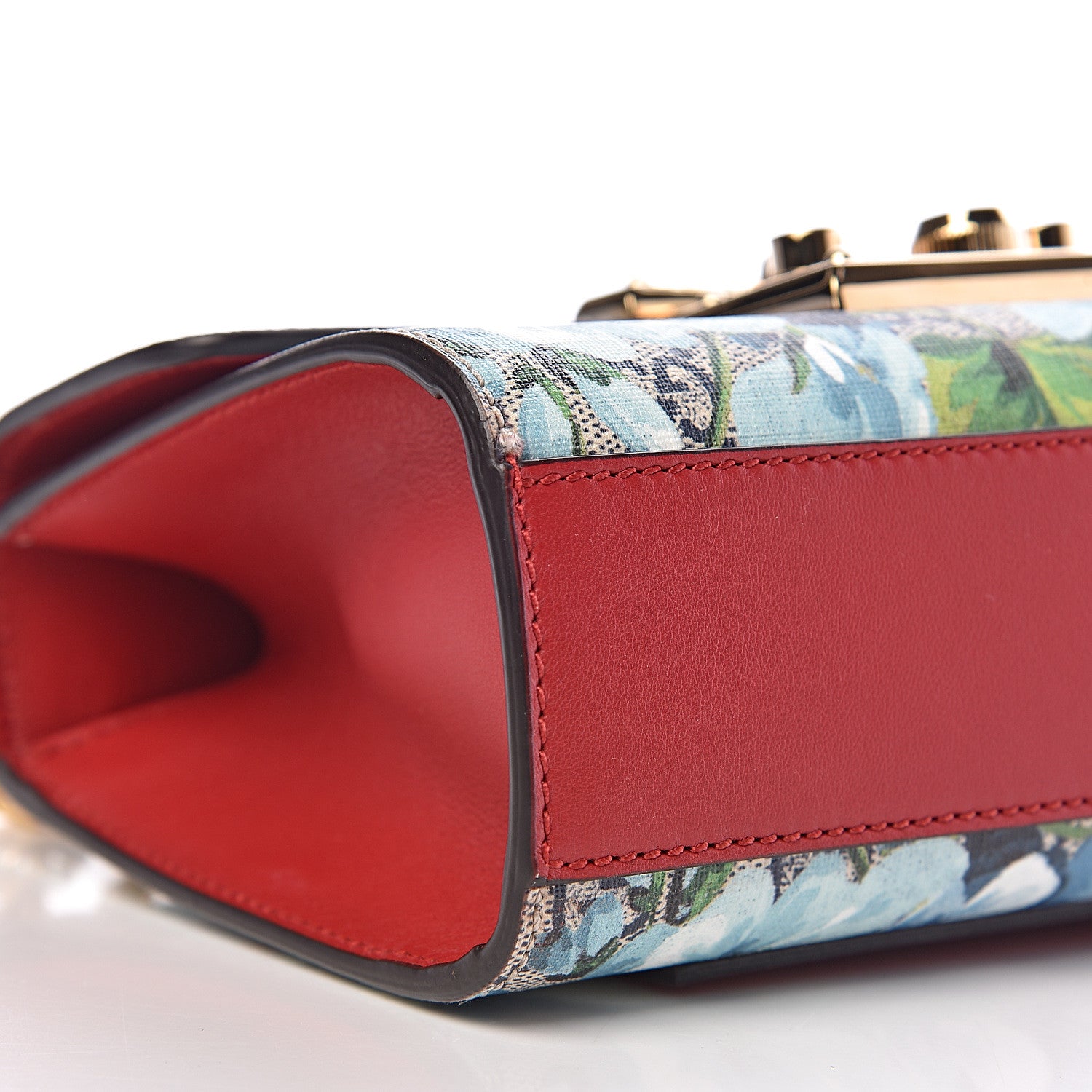 Gucci GG Supreme Monogram Blooms Small Padlock Shoulder Bag Beige Blue Navy Hibiscus Red 9 of 10