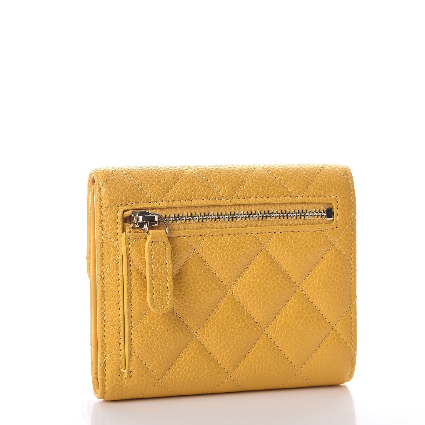 Caviar Quilted Compact Flap Wallet Yellow