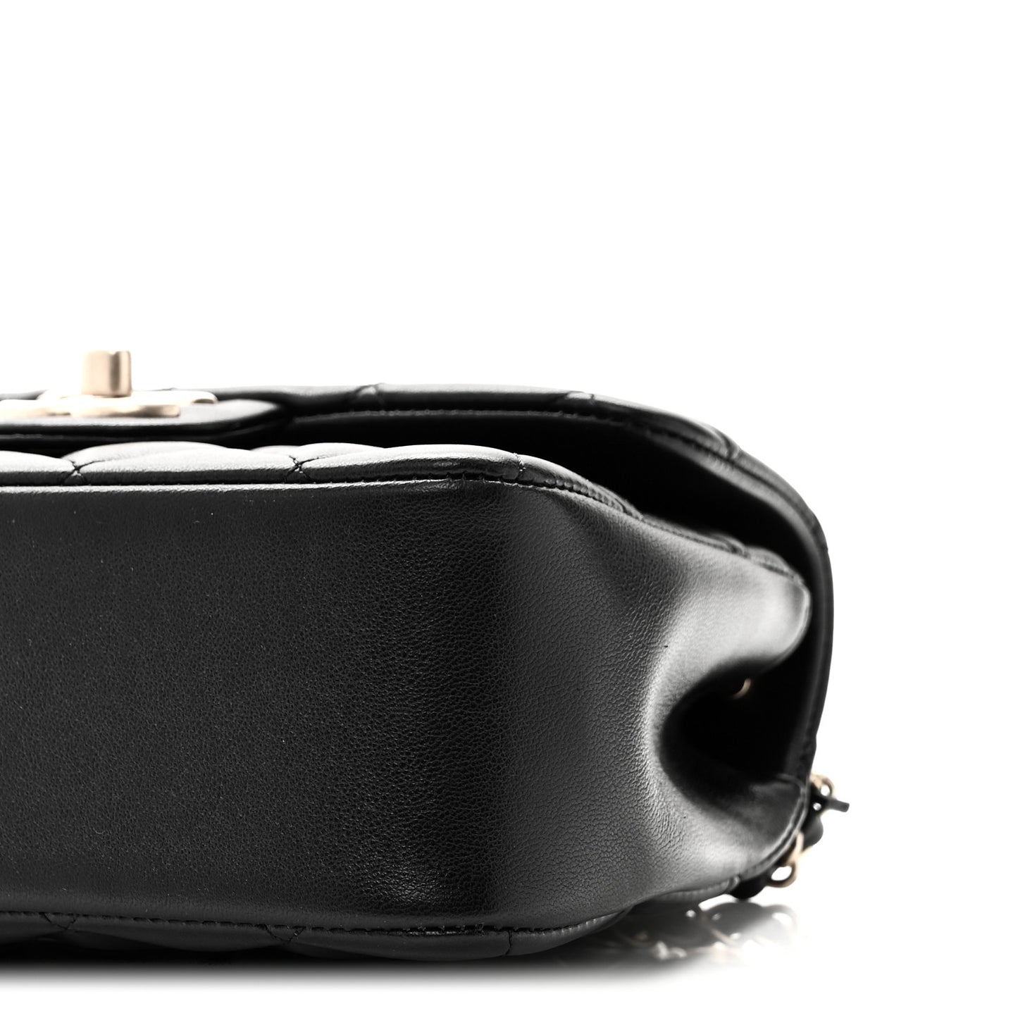 Shiny Lambskin Quilted Pearl Twist Mini Square Flap Black