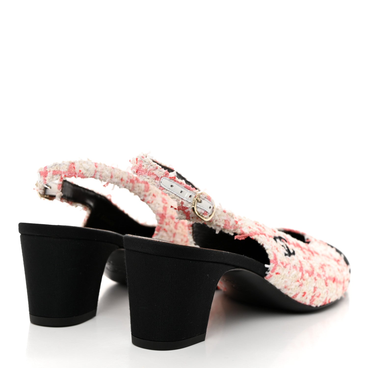 Chanel Glittered Tweed Grosgrain Cap Toe Slingback Pumps 40.5 Ecru Pink Red Black 5 of 9
