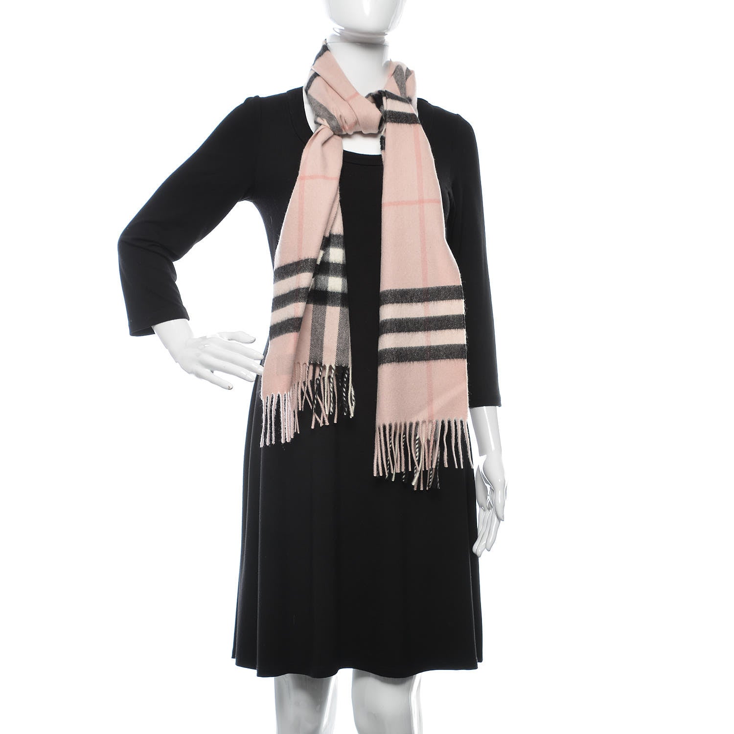 Burberry Cashmere Giant Check Icon Stripe Fringe Scarf Ash Rose 2 of 6