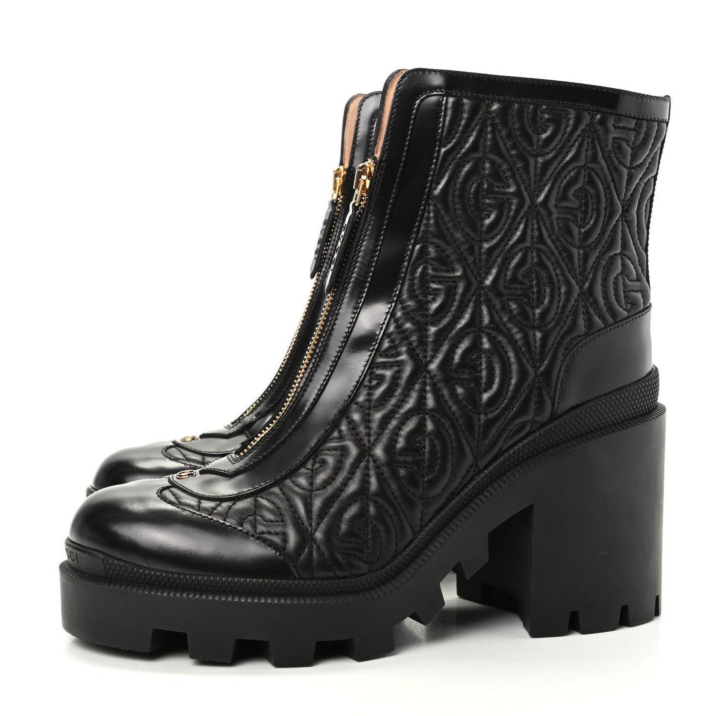 Calfskin Nappa Rhombus Quilted Trip Ankle Boots 39.5 Black