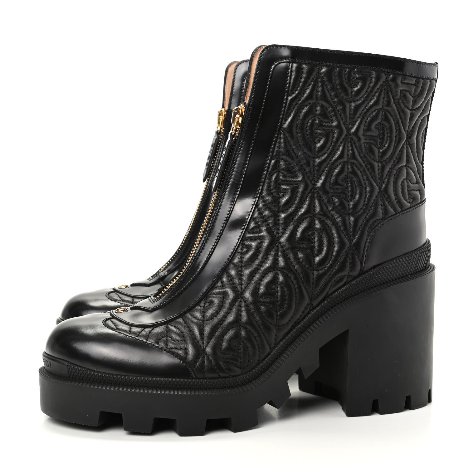 Gucci Calfskin Nappa Rhombus Quilted Trip Ankle Boots 39.5 Black 3 of 10