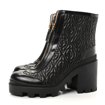 Gucci Calfskin Nappa Rhombus Quilted Trip Ankle Boots 39.5 Black 3 of 10