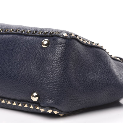 Valentino Garavani Pebbled Calfskin Medium Rockstud Tote Marine 8 of 9
