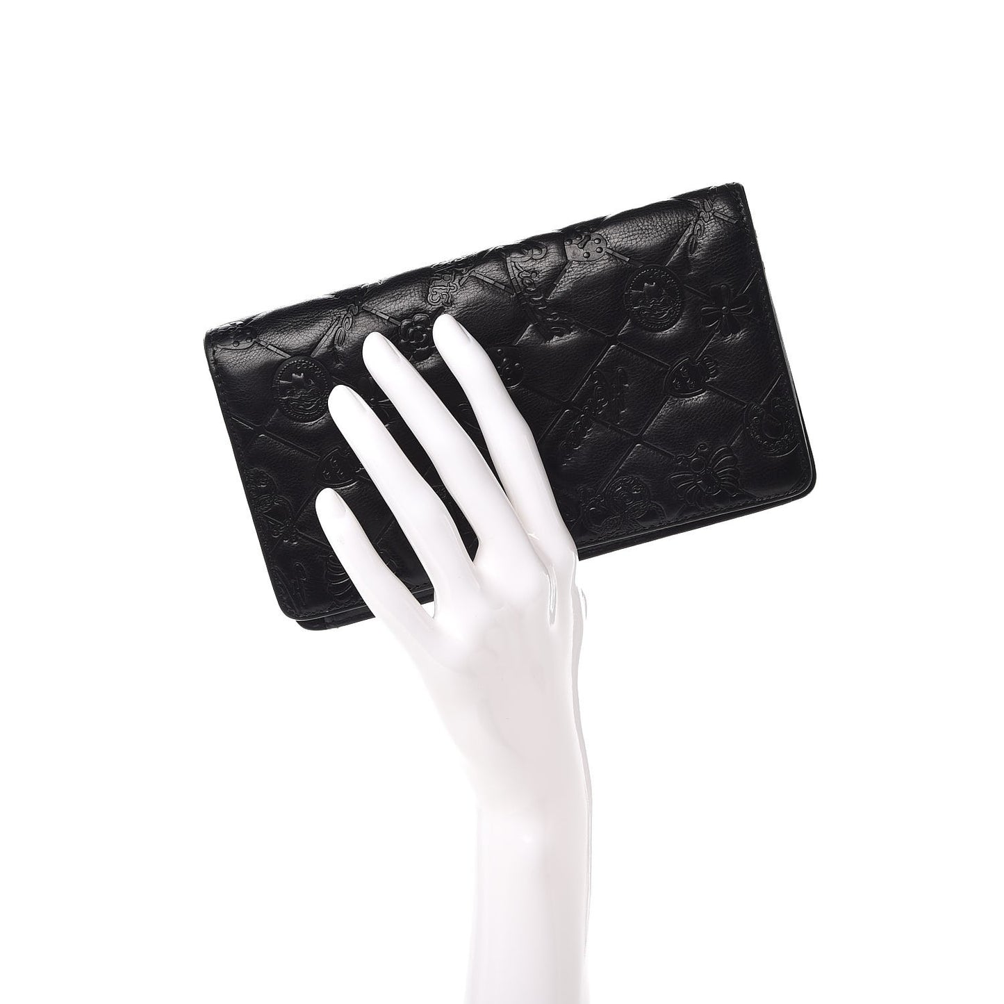 Calfskin Quilted Lucky Symbols Flap Wallet Black