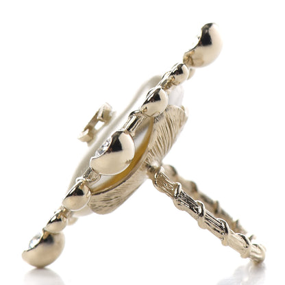 Chanel Pearl Crystal CC Ring 6 Gold Pearly White 3 of 6