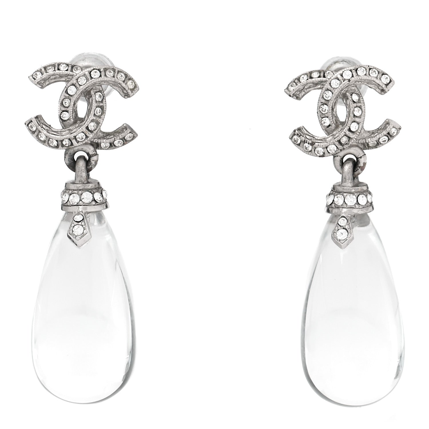 Chanel Ruthenium Crystal CC Drop Earrings Silver 1 of 5