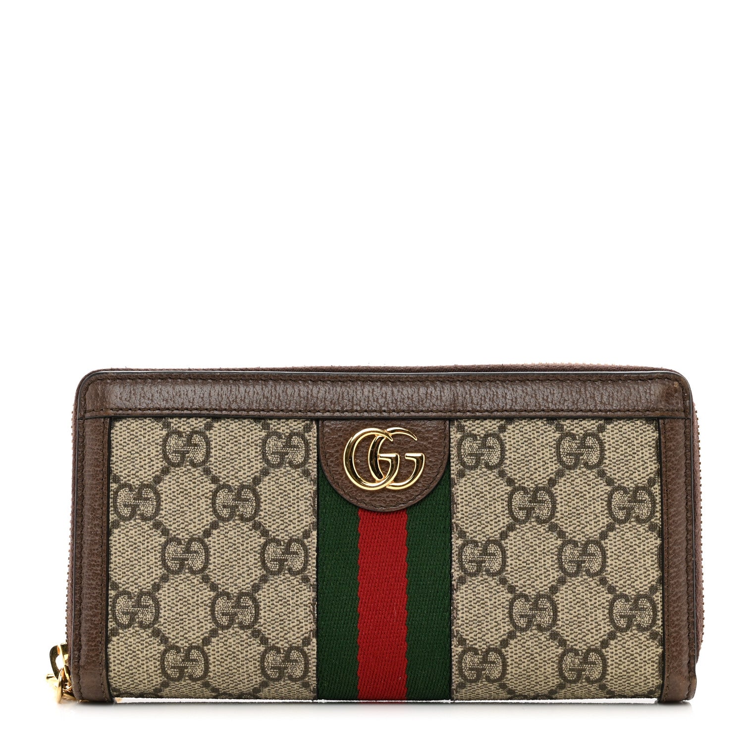 Gucci GG Supreme Monogram Web Ophidia Zip Around Wallet Brown 1 of 10