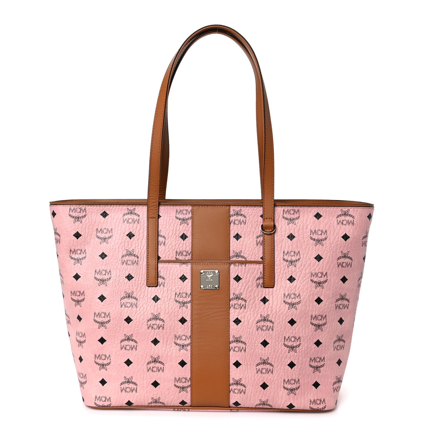 MCM Visetos Medium Anya Zip Top Shopper Tote Soft Pink 1 of 10