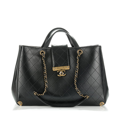 Chanel Lambskin Stitched Large Around The Corner Shopping Tote Black 1 of 7