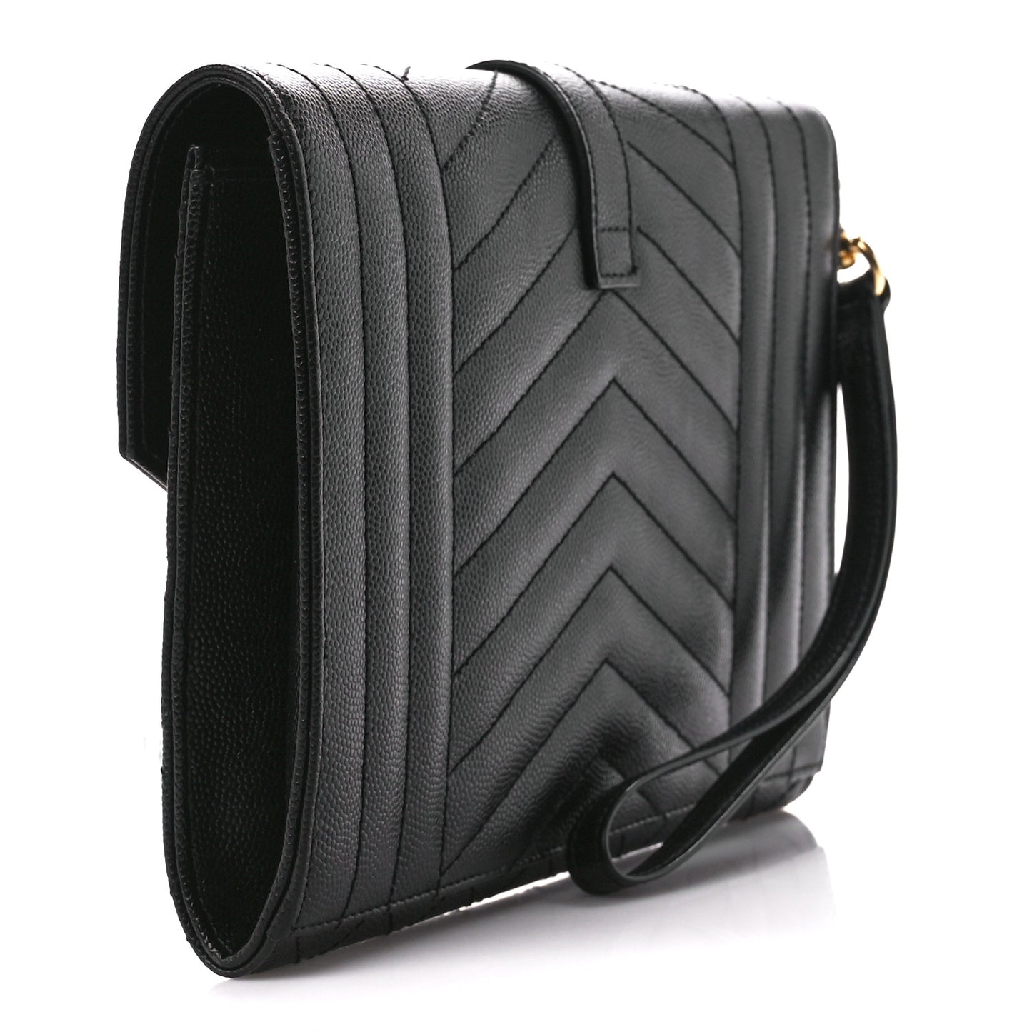 Grain De Poudre Textured Mixed Matelasse Triquilt Monogram Clutch Black