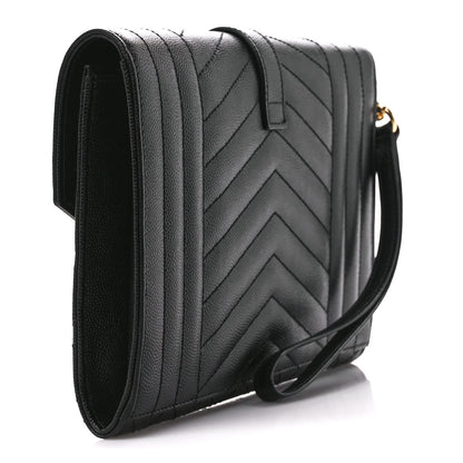 Saint Laurent Grain De Poudre Textured Mixed Matelasse Triquilt Monogram Clutch Black 3 of 10