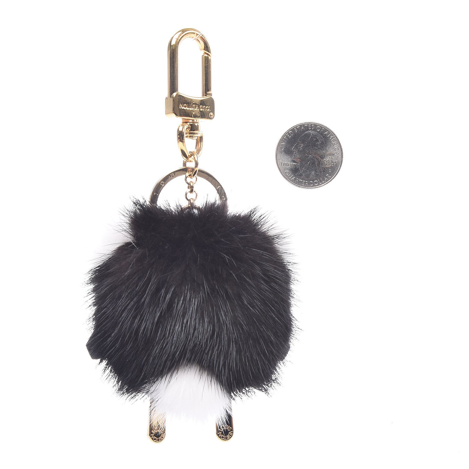 Louis Vuitton Calfskin Mink Fur Panda Bag Charm Key Holder Black 2 of 4