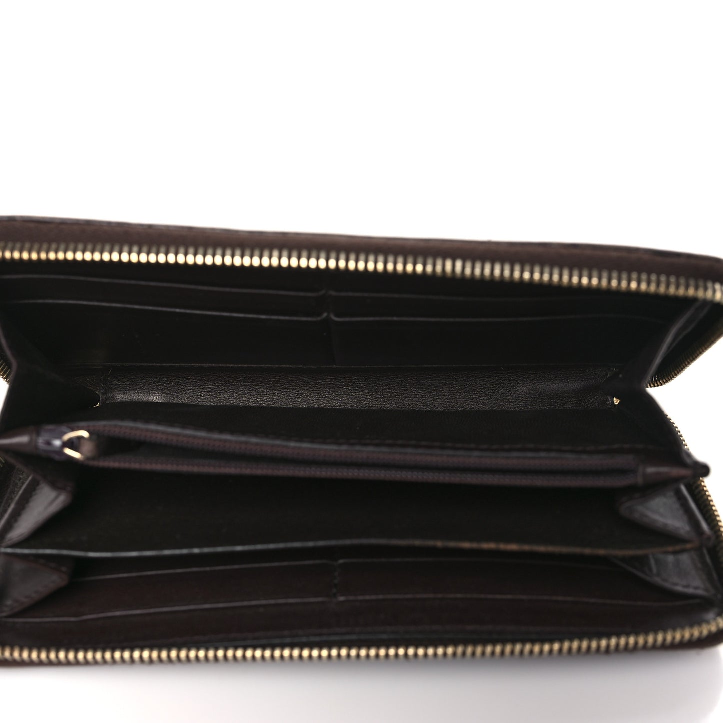 Guccissima Margaux Calfskin Metal Bar Zip Around Wallet Chocolate