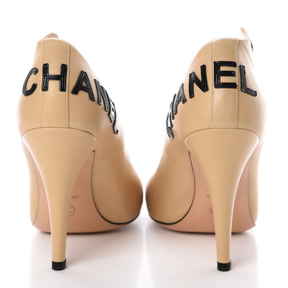 Chanel Lambskin Escarpins Cap Toe Pumps 38 Beige Black 5 of 11