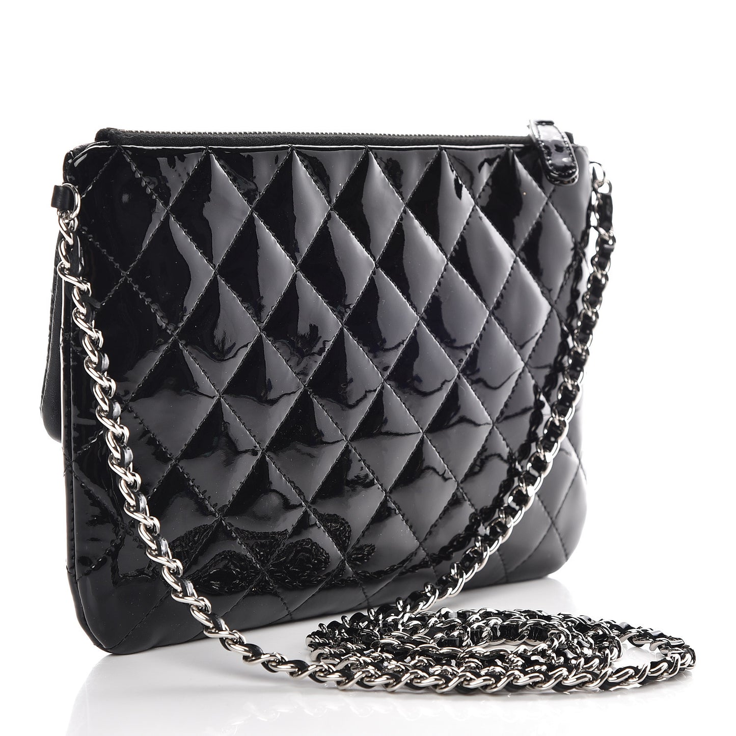 Patent Calfskin Quilted Daily Zip Crossbody Bag Black