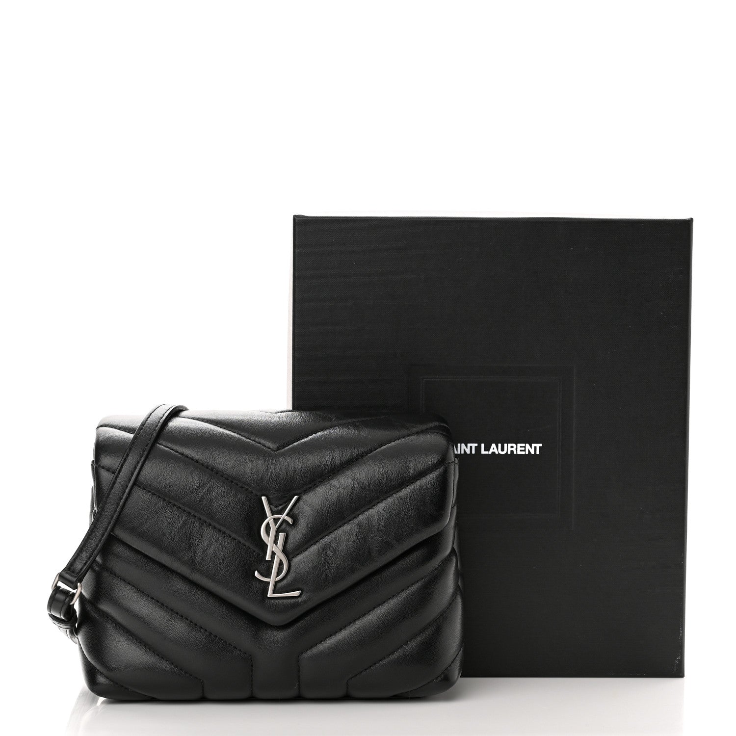 Saint Laurent Calfskin Y Quilted Monogram Toy Loulou Crossbody Bag Black 13 of 15