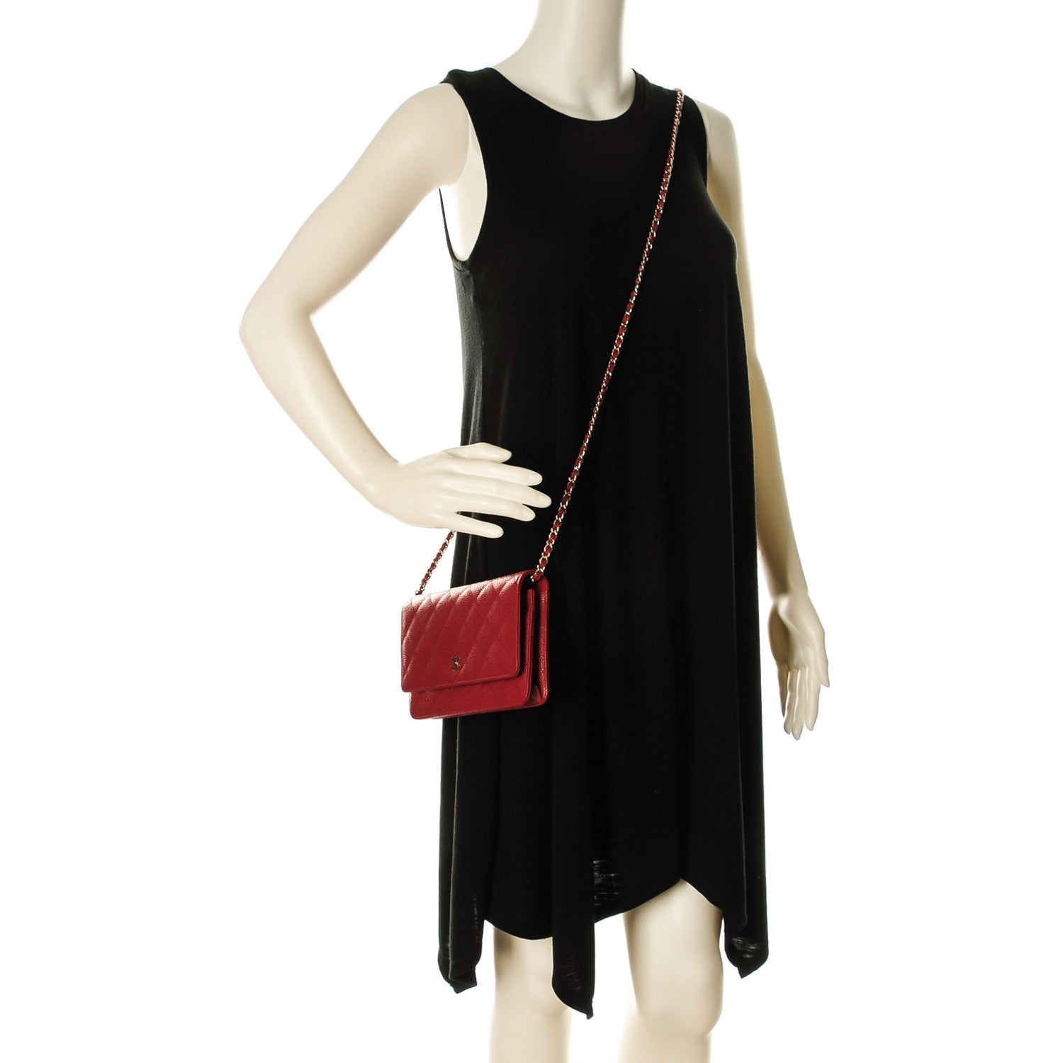 Chanel Caviar Quilted Wallet On Chain WOC Dark Red 2 of 5