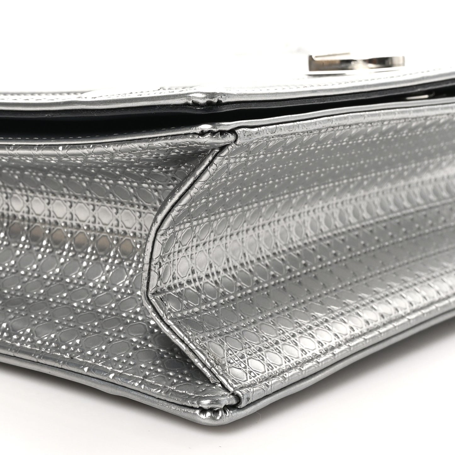 Metallic Patent Micro-Cannage Medium Diorama Flap Bag Silver
