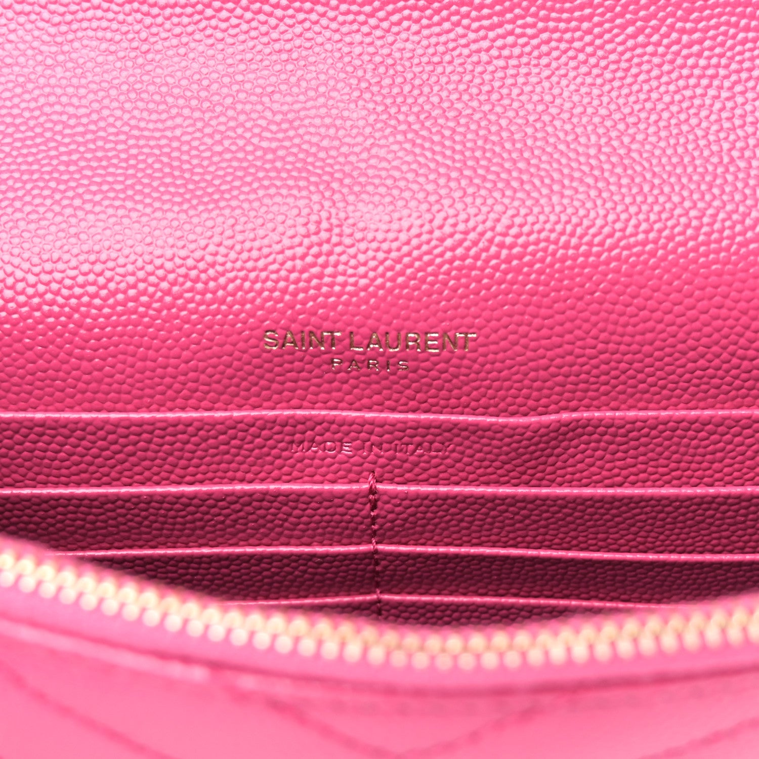 Saint Laurent Grain De Poudre Matelasse Chevron Monogram Envelope Chain Wallet Fresh Fuchsia 6 of 10