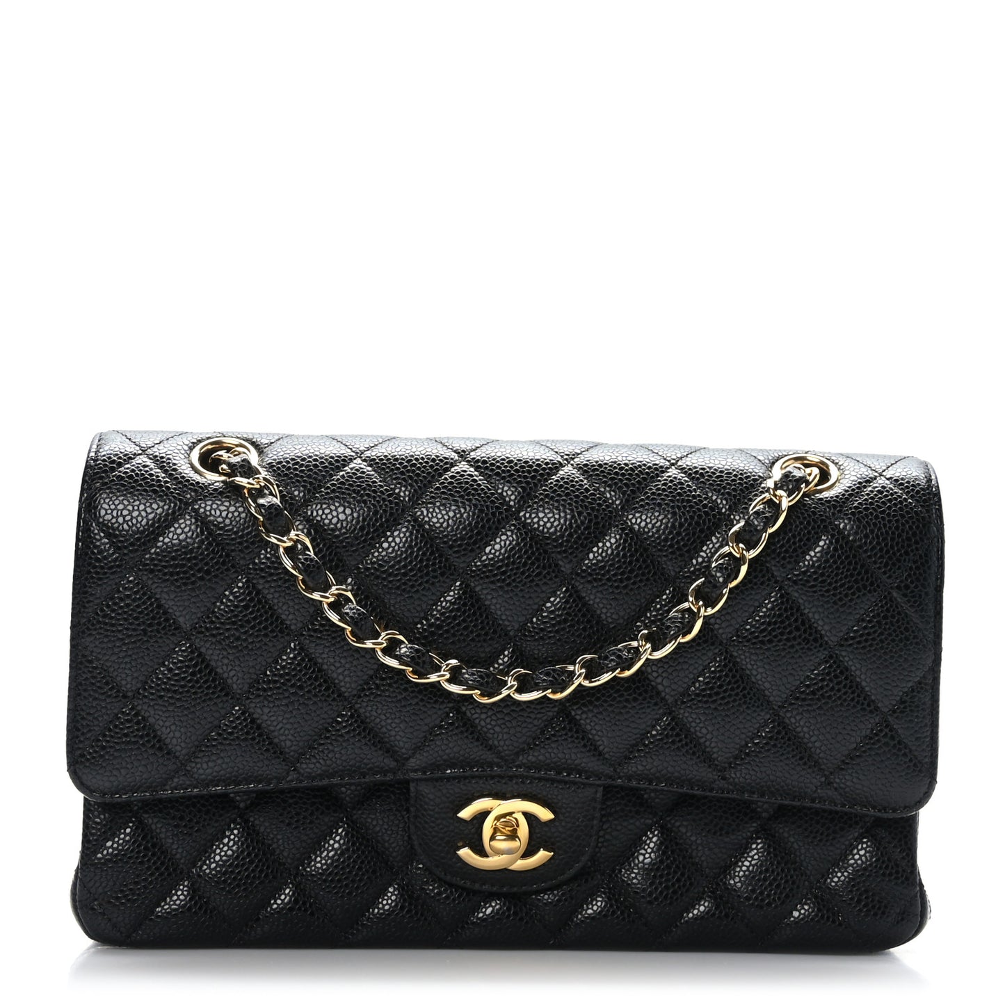 Caviar Quilted Medium Double Flap Black