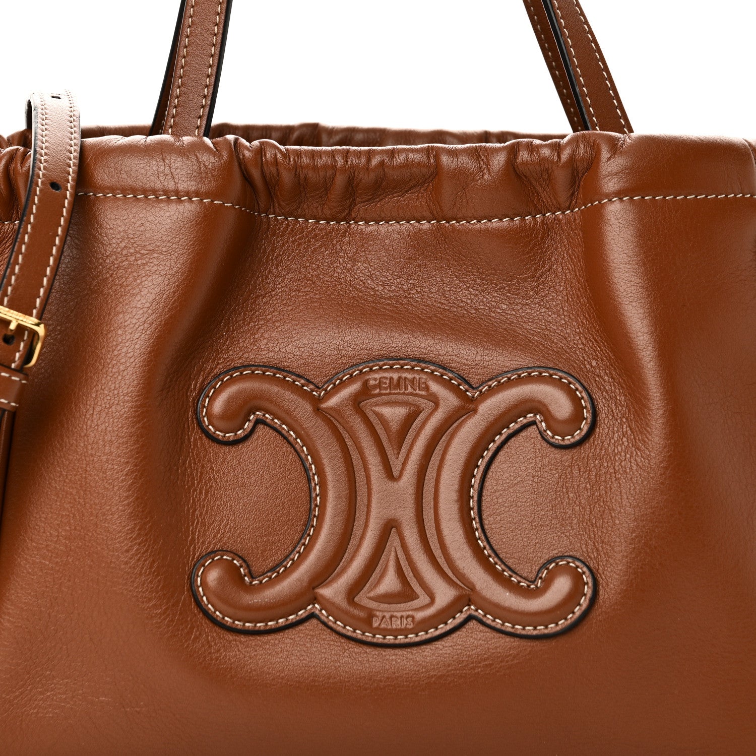Celine Smooth Calfskin Cuir Small Triomphe Cabas Drawstring Tan 7 of 9