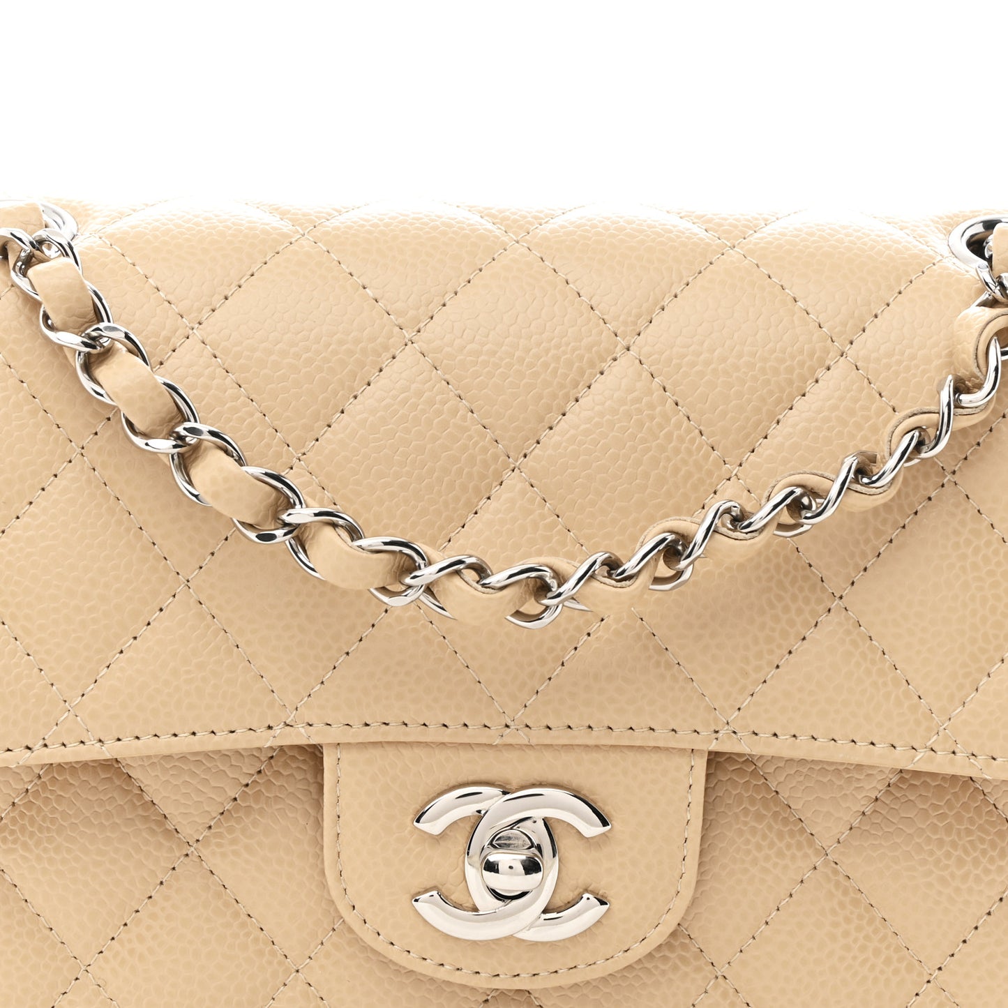 Caviar Quilted Small Double Flap Beige