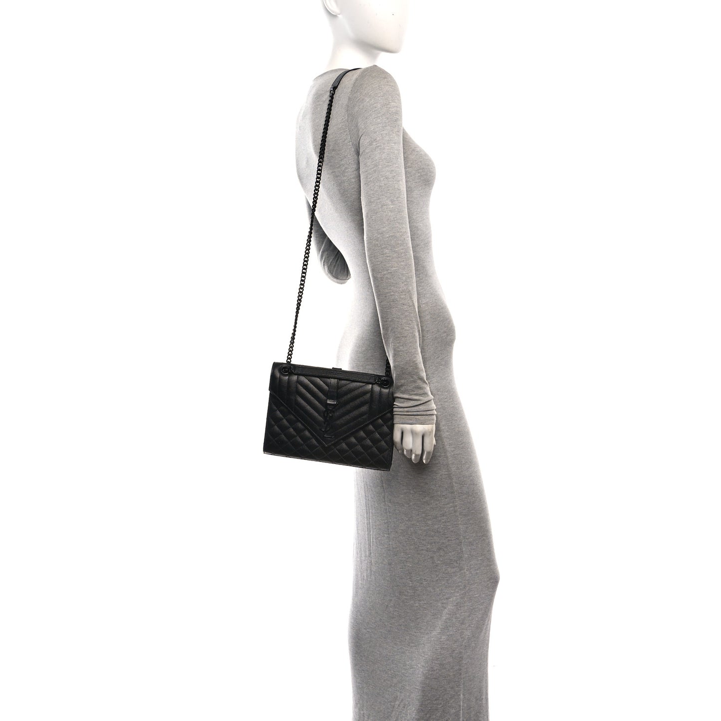 Grain De Poudre Textured Mixed Matelasse Triquilt Medium Monogram Monochrome Satchel Black